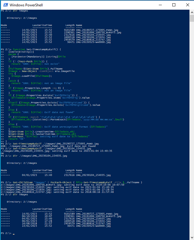 Set-TimestampByExif PowerShell