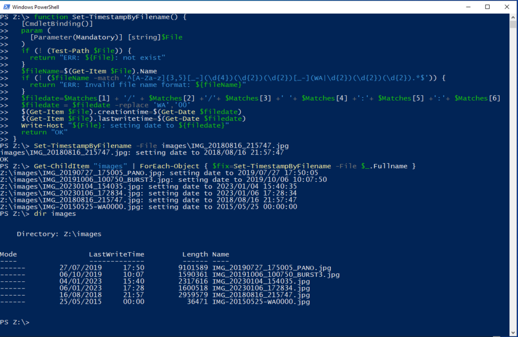 Set-TimestampByFilename powerShell after
