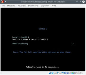 Cluster linux: installazione nodo 1 (boot centos 7)